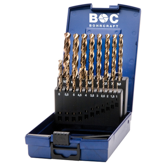 BOC11401330019 - Assortimento Punte Elicoidali Cilindriche HSS-E (Co5) Rettificate Din 338 - 19 Pezzi