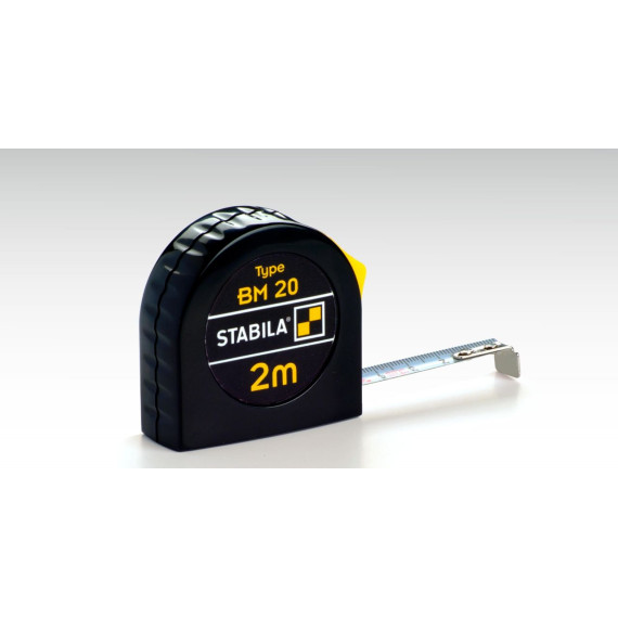 STB16444 - Flessometro 2 m 13 mm, mod. BM 20, ABS, clip metallica, nastro bianco Classe II